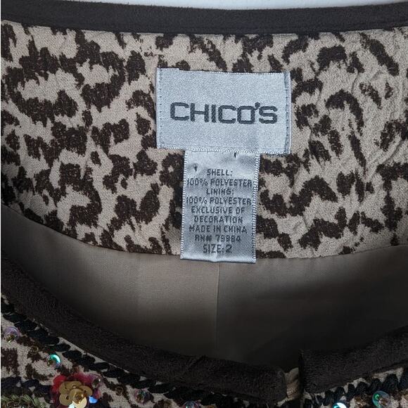 Chico's Animazing Jelica‎ Animal Print Embroidered Sequin Jacket Size 2 | Large - Picture 10 of 11